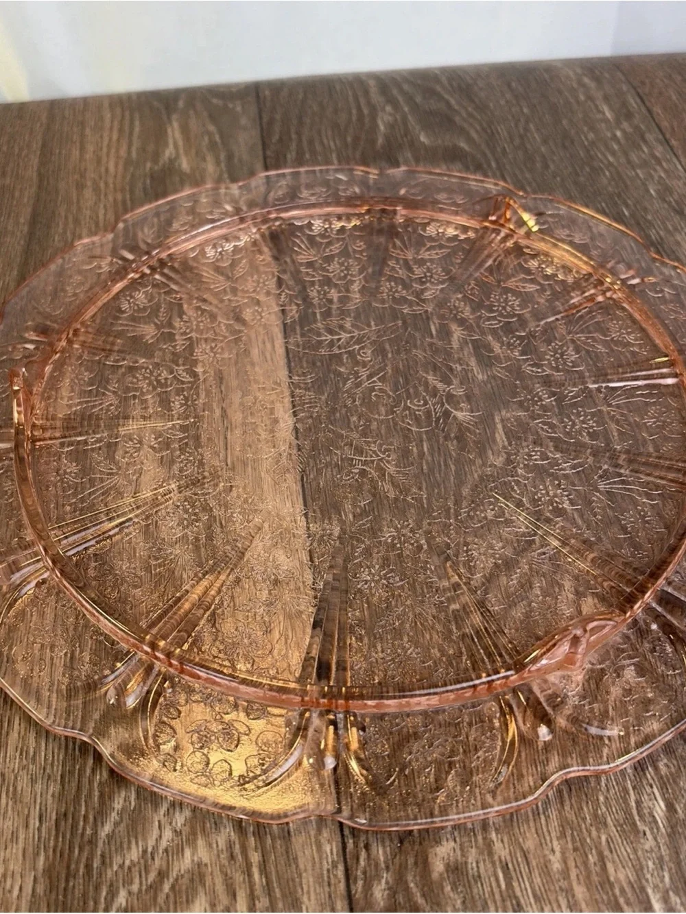 Jeannette Cherry Blossom Pink Depression Glass Cake Plate 10.25